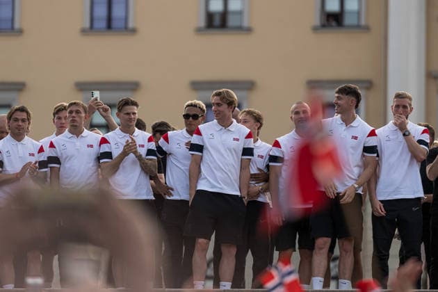 260713 Players of Norway at a team reception during day 33 of the FIFA World Cup, WM, Weltmeisterschaft, Fussball 2026 on July 13, 2026 in Oslo. Photo: Marius Nordnes BILDBYRAN COP 185 VG0993 bbeng fotball football soccer fotboll fifa world cup vm fotball-vm vm 2026 norge norway team reception *** July 13, 2026: Members of the Norwegian national team at a team reception on Day 33 of the 2026 FIFA World Cup, 2026 in Oslo. Photo by Marius Nordnes. BILDBYRAN COP 185 VG0993 bbeng soccer football fotboll FIFA World Cup World Cup 2026 Norway team reception  Copyright: MARIUSxNORDNES BB260713BB333