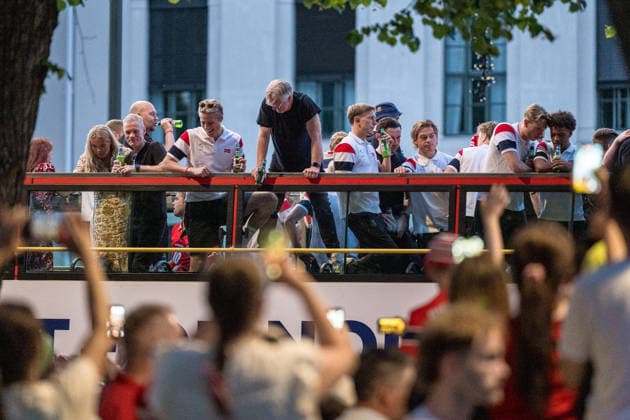 260713 Players of Norway at a team reception during day 33 of the FIFA World Cup, WM, Weltmeisterschaft, Fussball 2026 on July 13, 2026 in Oslo. Photo: Marius Nordnes BILDBYRAN COP 185 VG0993 bbeng fotball football soccer fotboll fifa world cup vm fotball-vm vm 2026 norge norway team reception *** July 13, 2026: Members of the Norwegian national team at a team reception on Day 33 of the 2026 FIFA World Cup, 2026 in Oslo. Photo by Marius Nordnes. BILDBYRAN COP 185 VG0993 bbeng soccer football fotboll FIFA World Cup World Cup 2026 Norway team reception  Copyright: MARIUSxNORDNES BB260713BB354
