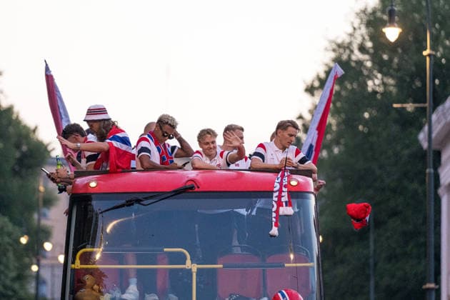 260713 Players of Norway at a team reception during day 33 of the FIFA World Cup, WM, Weltmeisterschaft, Fussball 2026 on July 13, 2026 in Oslo. Photo: Marius Nordnes BILDBYRAN COP 185 VG0993 bbeng fotball football soccer fotboll fifa world cup vm fotball-vm vm 2026 norge norway team reception *** July 13, 2026: Members of the Norwegian national team at a team reception on Day 33 of the 2026 FIFA World Cup, 2026 in Oslo. Photo by Marius Nordnes. BILDBYRAN COP 185 VG0993 bbeng soccer football fotboll FIFA World Cup World Cup 2026 Norway team reception  Copyright: MARIUSxNORDNES BB260713BB360
