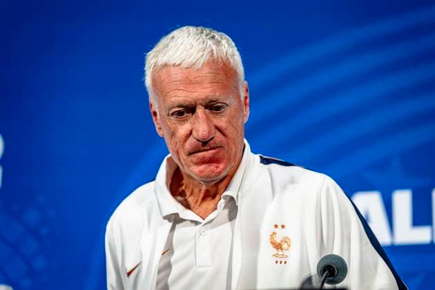 DALLAS - France national coach Didier Deschamps during the 2026 World Cup, France MD-1 press conference, PK, Pressekonferenz at AT&T Stadium on July 13, 2026 in Dallas, United States. (Photo by Stefan Koops EYE4IMAGES DeFodi Images) - *** DALLAS: France national team coach Didier Deschamps during the 2026 World Cup, France Match Day 1 press conference at AT&T Stadium on July 13, 2026, in Dallas, United States. Photo by Stefan Koops, EYE4IMAGES, DeFodi Images
