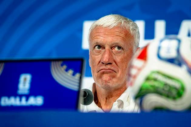 DALLAS - France national coach Didier Deschamps during the 2026 World Cup, France MD-1 press conference, PK, Pressekonferenz at AT&T Stadium on July 13, 2026 in Dallas, United States. (Photo by Stefan Koops EYE4IMAGES DeFodi Images) - *** DALLAS: France national team coach Didier Deschamps during the 2026 World Cup, France Match Day 1 press conference at AT&T Stadium on July 13, 2026, in Dallas, United States. Photo by Stefan Koops, EYE4IMAGES, DeFodi Images