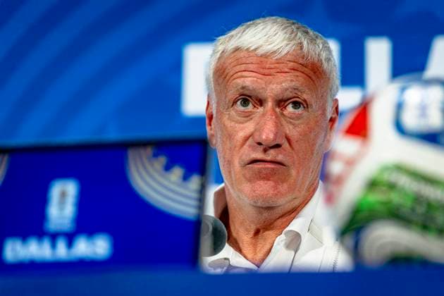 DALLAS - France national coach Didier Deschamps during the 2026 World Cup, France MD-1 press conference, PK, Pressekonferenz at AT&T Stadium on July 13, 2026 in Dallas, United States. (Photo by Stefan Koops EYE4IMAGES DeFodi Images) - *** DALLAS: France national team coach Didier Deschamps during the 2026 World Cup, France Match Day 1 press conference at AT&T Stadium on July 13, 2026, in Dallas, United States. Photo by Stefan Koops, EYE4IMAGES, DeFodi Images