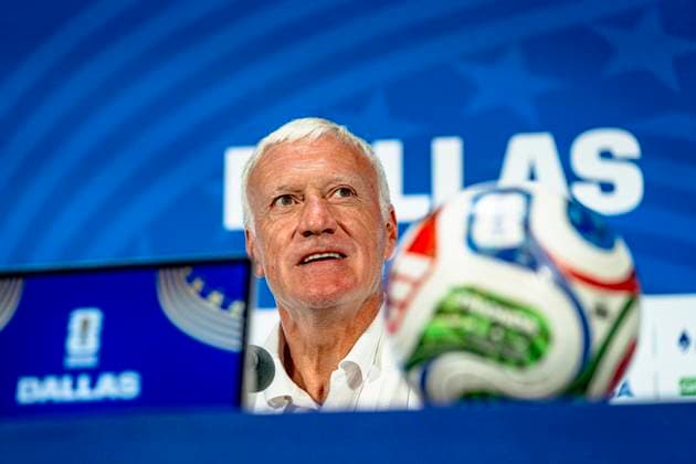 DALLAS - France national coach Didier Deschamps during the 2026 World Cup, France MD-1 press conference, PK, Pressekonferenz at AT&T Stadium on July 13, 2026 in Dallas, United States. (Photo by Stefan Koops EYE4IMAGES DeFodi Images) - *** DALLAS: France national team coach Didier Deschamps during the 2026 World Cup, France Match Day 1 press conference at AT&T Stadium on July 13, 2026, in Dallas, United States. Photo by Stefan Koops, EYE4IMAGES, DeFodi Images