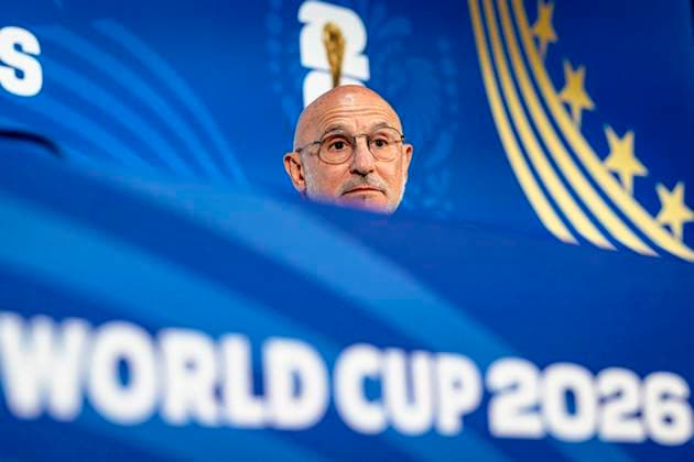 DALLAS - Spain s national coach Luis De La Fuente during the 2026 World Cup, Spain MD-1 press conference, PK, Pressekonferenz at AT&T Stadium on July 13, 2026, in Dallas, United States. (Photo by Stefan Koops EYE4IMAGES DeFodi Images) - *** DALLAS: Spain s national team coach, Luis De La Fuente, during the 2026 World Cup, Spain Match Day 1 press conference at AT&T Stadium on July 13, 2026, in Dallas, United States. Photo by Stefan Koops, EYE4IMAGES, DeFodi Images