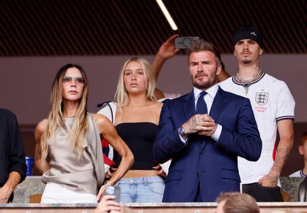 Norway v England: Quarter Final - FIFA World Cup, WM, Weltmeisterschaft, Fussball 2026 Victoria Beckham, Harper Beckham, Sir David Beckham and Romeo Beckham in the stand during the FIFA World Cup 2026 Quarter Final match between Norway and England at Miami Stadium on July 11, 2026 in Miami Gardens, United States. Miami Gardens Miami Stadium FL United States Copyright: xAllstarxPicturexLibraryxLtdx
