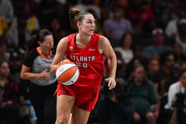 COLLEGE PARK, GA - JULY 13: Atlanta guard Isobel Borlase (20) brings the ball up the court during the WNBA, Basketball Damen, USA game between the Los Angeles Sparks and the Atlanta Dream on July 13th, 2026 at Gateway Center Arena in College Park, GA. (Photo by Rich von Biberstein Icon Sportswire) WNBA: JUL 13 Los Angeles Sparks at Atlanta Dream EDITORIAL USE ONLY Icon260713015