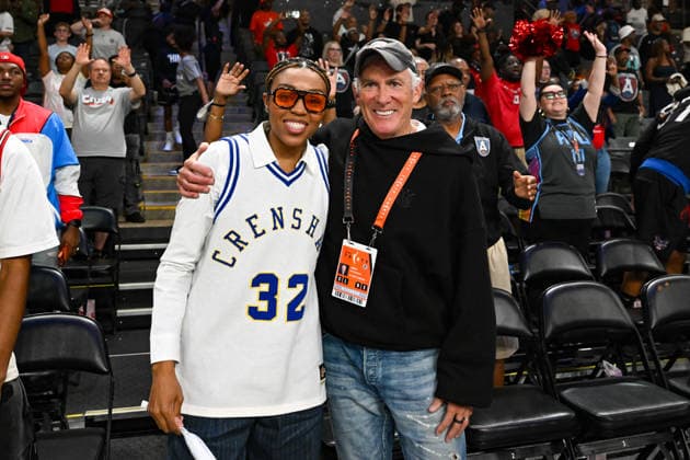 COLLEGE PARK, GA - JULY 13: Atlanta owners Renee Montgomery and Larry Gottesdiener react following the conclusion of the during the WNBA, Basketball Damen, USA game between the Los Angeles Sparks and the Atlanta Dream on July 13th, 2026 at Gateway Center Arena in College Park, GA. (Photo by Rich von Biberstein Icon Sportswire) WNBA: JUL 13 Los Angeles Sparks at Atlanta Dream EDITORIAL USE ONLY Icon260713028