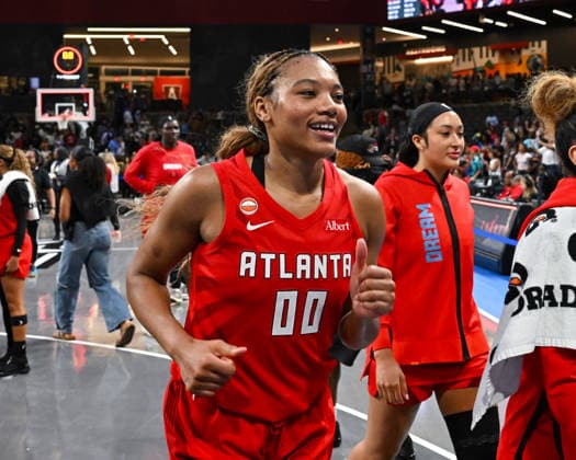 COLLEGE PARK, GA - JULY 13: Atlanta forward Naz Hillmon (00) reacts following the conclusion of the during the WNBA, Basketball Damen, USA game between the Los Angeles Sparks and the Atlanta Dream on July 13th, 2026 at Gateway Center Arena in College Park, GA. (Photo by Rich von Biberstein Icon Sportswire) WNBA: JUL 13 Los Angeles Sparks at Atlanta Dream EDITORIAL USE ONLY Icon260713029