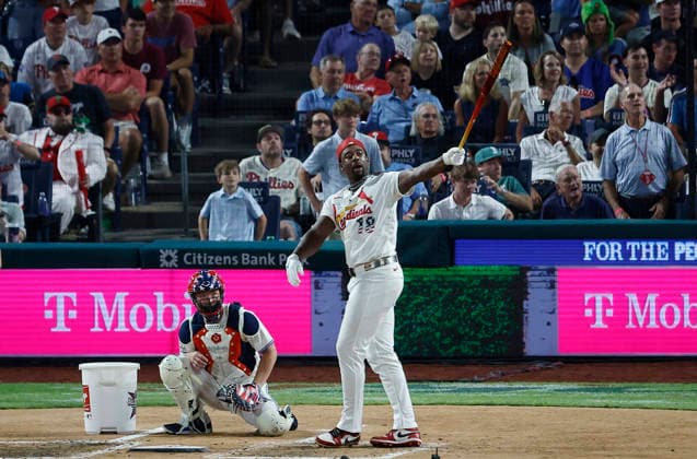 St Louis Cardinals Jordan Walker competes in the final round of the 2026 MLB, Baseball Herren, USA Home Run Derby at Citizens Bank Park in Philadelphia, Pennsylvania, on Monday, July 13, 2026.  PHI20260713944 LAURENCExKESTERSON