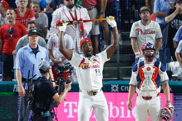 2026 Major League Baseball All Star game St. Louis Cardinals Jordan Walker celebrates after hitting the winning home run during the 2026 Major League Baseball All-Star Home Run Derby at Citizens Bank Park in Philadelphia, Pennsylvania, USA, 13 July 2026. PHILADELPHIA PENNSYLVANIA USA  Copyright: xSTEVENxM.xFALKx