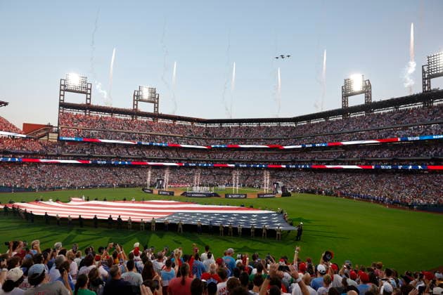 2026 Major League Baseball All Star game A military flyover takes place after the national anthem before the 2026 Major League Baseball All-Star Home Run Derby at Citizens Bank Park in Philadelphia, Pennsylvania, USA, 13 July 2026. PHILADELPHIA PENNSYLVANIA USA  Copyright: xSTEVENxM.xFALKx