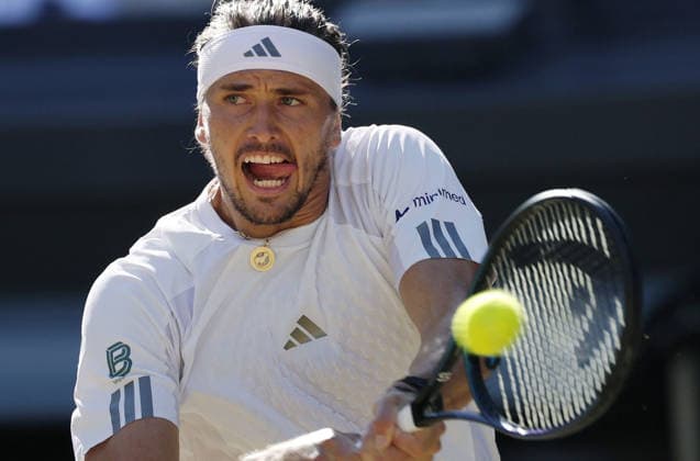 Tennis: Wimbledon championships Alexander Zverev of Germany plays against Jannik Sinner of Italy in the men s singles final at the Wimbledon tennis tournament in London on July 12, 2026.  A14AA0005622977P