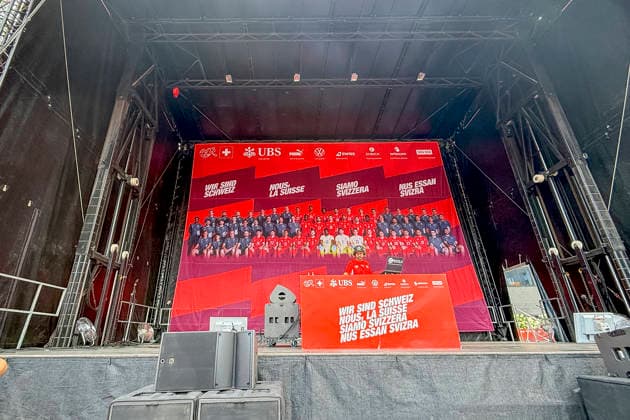 Bühne 2 Std. vor Ankunft der Schweizer Nationalmannschaft , Schweiz, Schweizer Nationalteam Empfang Zürich, WM-Rückkehr der Schweizer Nati, Empfang nach der WM 2026, 2026, 14.07.2026, Turbinenplatz, Zürich, Schweiz Zürich Turbinenplatz Schweiz *** Stage 2 hours before the Swiss national team s arrival, Switzerland, Swiss national team welcome in Zurich, World Cup return of the Swiss national team, welcome after the 2026 World Cup, 2026, July 14, 2026, Turbinenplatz, Zurich, Switzerland, Zurich Turbinenplatz, Switzerland Copyright: xGrantxHubbsx