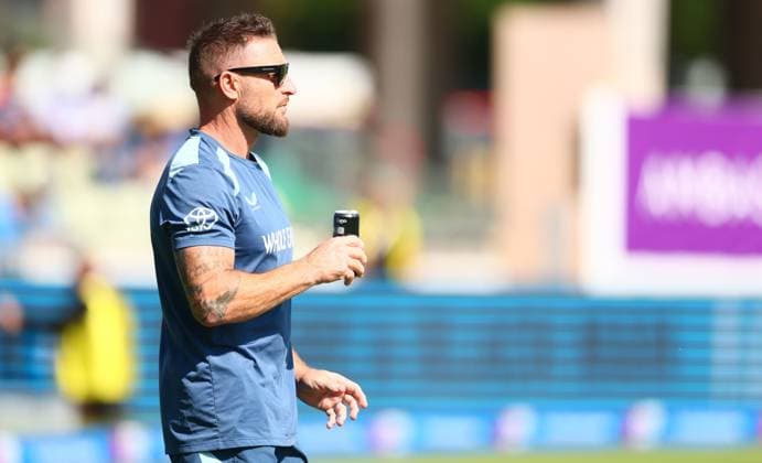 England coach Brendon McCullum before the start of the match England v India, First Metro Bank One Day International, International Cricket, Edgbaston, Birmingham, UK - 14 Jul 2026Birmingham Edgbaston United Kingdom  Copyright: xPaulxCurrie Shutterstockx 16989400a