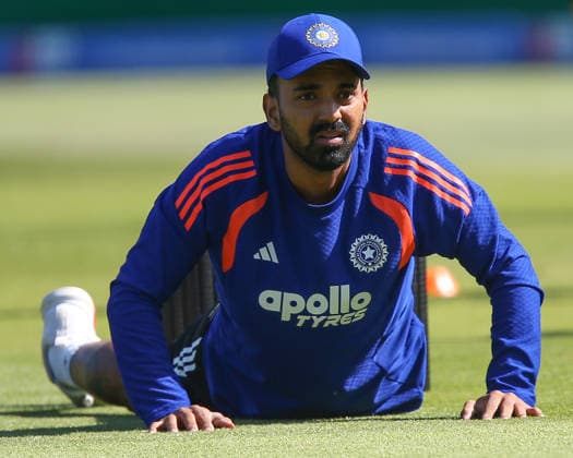 BIRMINGHAM, ENGLAND - JULY 14: KL Rahul of India warms up before the 1st Metro Bank ODI match between England and India at Edgbaston on July 14, 2026 in Birmingham, England.  Copyright: xJayxPatel SPPx Sportspressphoto_SPR190403