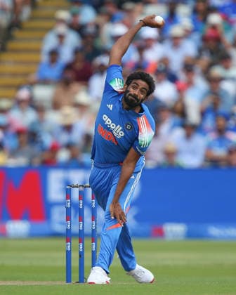 BIRMINGHAM, ENGLAND - JULY 14: Jasprit Bumrah of India in bowling action during the 1st Metro Bank ODI match between England and India at Edgbaston on July 14, 2026 in Birmingham, England.  Copyright: xJayxPatel SPPx Sportspressphoto_SPR190442