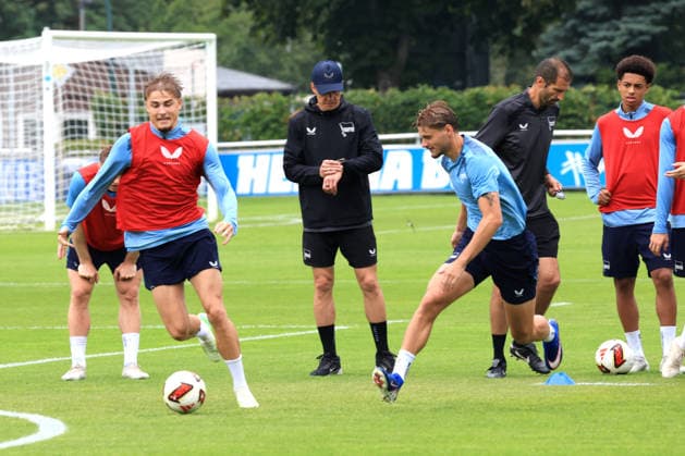 DEU, DFL, 2. FBL Hertha BSC, Training, 14.07.2026, Sportforum, Berlin, DEU, DFL, 2. FBL Hertha BSC, Training, Marten Winkler (Hertha BSC Berlin 22), Marton Dardai (Hertha BSC Berlin 31) DFL - regulations prohibit any use of Photographs as image sequences and or quasi-video *** GER, DFL, 2nd Bundesliga Hertha BSC, Training, July 14, 2026, Sportforum, Berlin, GER, DFL, 2nd Bundesliga Hertha BSC, Training, Marten Winkler Hertha BSC Berlin 22, Marton Dardai Hertha BSC Berlin 31. DFL regulations prohibit any use of photographs as image sequences and or quasi-video. Nordphotox xEngler nph00076