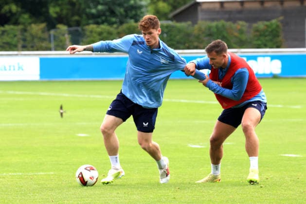DEU, DFL, 2. FBL Hertha BSC, Training, 14.07.2026, Sportforum, Berlin, DEU, DFL, 2. FBL Hertha BSC, Training, Sebastian Groenning (Hertha BSC Berlin 17), Paul Seguin (Hertha BSC Berlin 30) DFL - regulations prohibit any use of Photographs as image sequences and or quasi-video *** GER, DFL, 2nd Bundesliga Hertha BSC, Training, July 14, 2026, Sportforum, Berlin, GER, DFL, 2nd Bundesliga Hertha BSC, Training, Sebastian Groenning Hertha BSC Berlin 17, Paul Seguin Hertha BSC Berlin 30. DFL regulations prohibit any use of photographs as image sequences and or quasi-video. Nordphotox xEngler nph00076