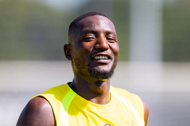 Bundesliga, Borussia Dortmund öffentliches Training am 14.07.2026, Saisonstart 2026 2027 in Dortmud Serhou Guirassy lacht zufrieden glücklich *** Bundesliga, Borussia Dortmund public training session on July 14, 2026, start of the 2026–2027 season in Dortmund; Serhou Guirassy laughs, looking satisfied and happy Copyright: xDavidxInderliedx