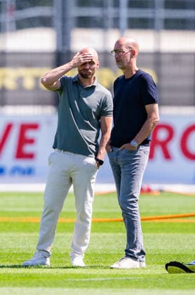 Bundesliga, Borussia Dortmund öffentliches Training am 14.07.2026, Saisonstart 2026 2027 in Dortmud Ole Book, Carsten Cramer *** Bundesliga, Borussia Dortmund public training session on July 14, 2026, start of the 2026–2027 season in Dortmund, Ole Book, Carsten Cramer Copyright: xDavidxInderliedx