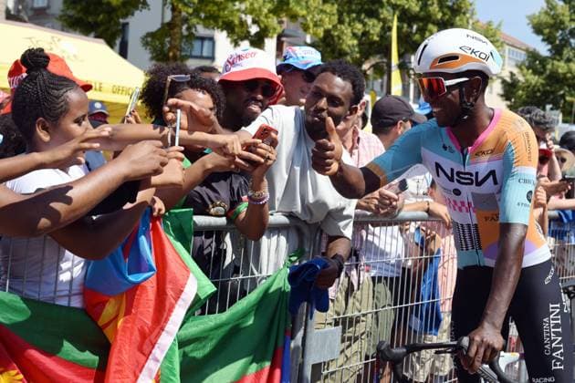 Eritrean Biniam Girmay of NSN Cycling Team pictured at the start of stage 10 of the 2026 Tour de France cycling race, a stage of 167km from Aurillac to Le Lioran, on Tuesday 14 July 2026. The 113th edition of the Tour de France starts on Saturday 4 July in Barcelona, Spain, and will finish in Paris, France on the 26th of July. DAVIDxPINTENS  x181107416x