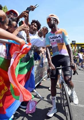 Eritrean Biniam Girmay of NSN Cycling Team pictured at the start of stage 10 of the 2026 Tour de France cycling race, a stage of 167km from Aurillac to Le Lioran, on Tuesday 14 July 2026. The 113th edition of the Tour de France starts on Saturday 4 July in Barcelona, Spain, and will finish in Paris, France on the 26th of July. DAVIDxPINTENS  x181107524x