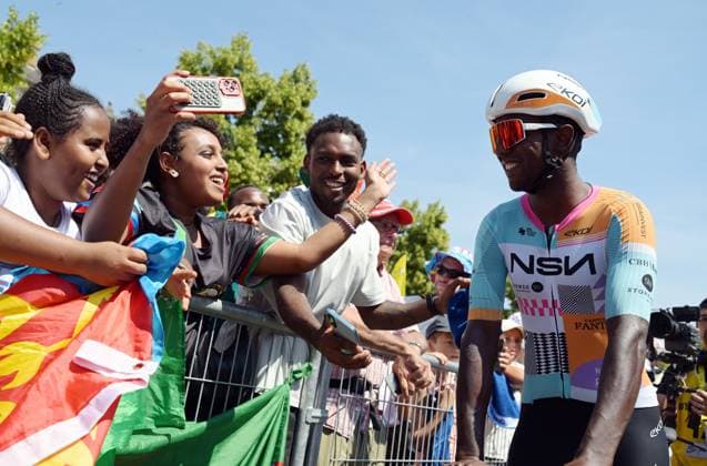 Eritrean Biniam Girmay of NSN Cycling Team pictured at the start of stage 10 of the 2026 Tour de France cycling race, a stage of 167km from Aurillac to Le Lioran, on Tuesday 14 July 2026. The 113th edition of the Tour de France starts on Saturday 4 July in Barcelona, Spain, and will finish in Paris, France on the 26th of July. DAVIDxPINTENS  x181107564x