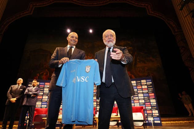 press conference, PK, Pressekonferenz at the San Carlo Theater to present the new SSC Napoli coach, Massimiliano Allegri, pictured with club president Aurelio De Laurentiis, in Naples (Italy) July 14, 2026.  Copyright: xAlessandroxGarofalo LaPressex