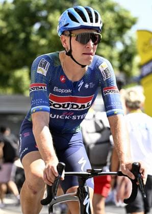 Belgian Tim Merlier of Soudal Quick-Step pictured at the start of stage 10 of the 2026 Tour de France cycling race, a stage of 167km from Aurillac to Le Lioran, on Tuesday 14 July 2026. The 113th edition of the Tour de France starts on Saturday 4 July in Barcelona, Spain, and will finish in Paris, France on the 26th of July. JASPERxJACOBS  x181108375x