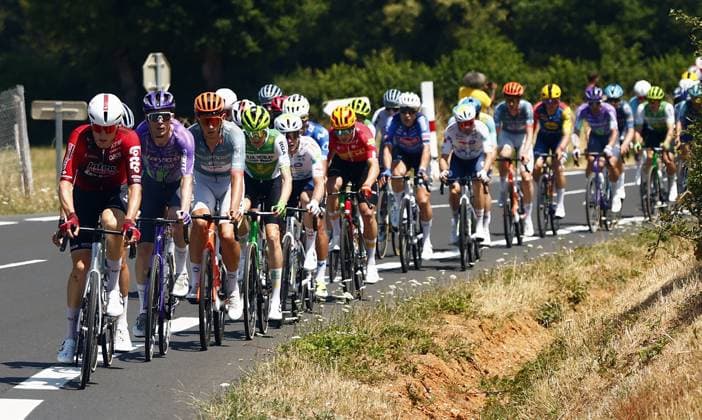 The pack of riders pictured in action during the stage 10 of the 2026 Tour de France cycling race, a stage of 167km from Aurillac to Le Lioran, on Tuesday 14 July 2026. The 113th edition of the Tour de France starts on Saturday 4 July in Barcelona, Spain, and will finish in Paris, France on the 26th of July. POOLxLUCAxBETTINI  x181114142x