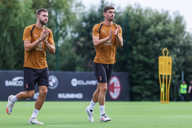 Matteo Gabbia of AC Milan and Strahinja Pavlovic of AC Milan during Training Session AC Milan 2026 27 at Milanello in Milan, Italy Milan Milanello Milan Italy Copyright: xEPhotopressx SP24-1440-020