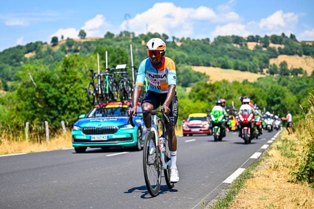 Tour de France 2026 Stage 10 LE LIORAN, FRANCE - JULY 14 : Girmay Biniam (ERI) of NSN Cycling Team in action during stage 10 of the 113rd edition of Tour de France an UCI World Tour 2.UWT cycling road race stage for Men Elite of 167 km with start in Aurillac and finish in Le Lioran on July 14, 2026 in Le Lioran, France, 14 07 2026 Le Lioran France  Copyright: xTomasxSiskx
