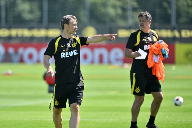 Trainer Niko Kovac (Borussia Dortmund), Co Trainer Filip Tapalovic (Borussia Dortmund), v.li. 14.07.2026, Fussball 1. Bundesliga, Saison 2026 2027, Training Borussia Dortmund Dortmund Trainingsgelände Nordrhein Westfalen Deutschland *** Head Coach Niko Kovac, Borussia Dortmund; Assistant Coach Filip Tapalovic, Borussia Dortmund; from left, July 14, 2026; Soccer, Bundesliga 1; 2026–2027 season; Borussia Dortmund training session at the Borussia Dortmund training facility in North Rhine-Westphalia, Germany Team2