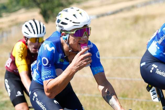 Tour de France 2026 Stage 10 LE LIORAN, FRANCE - JULY 14 : Rider of Team Movistar in action during stage 10 of the 113rd edition of Tour de France an UCI World Tour 2.UWT cycling road race stage for Men Elite of 167 km with start in Aurillac and finish in Le Lioran on July 14, 2026 in Le Lioran, France, 14 07 2026 Le Lioran France  Copyright: xLucaxBettinix