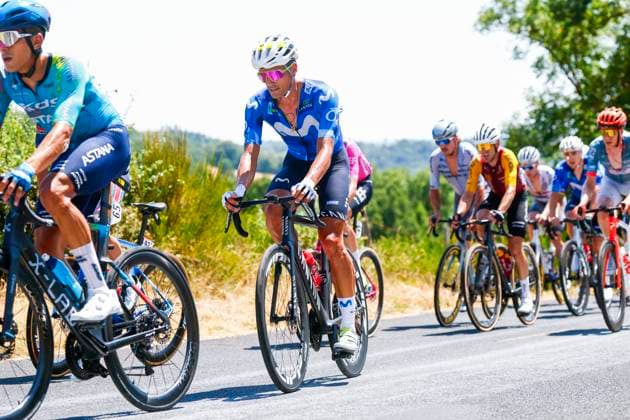 Tour de France 2026 Stage 10 LE LIORAN, FRANCE - JULY 14 : Romo Javier (ESP) of Movistar Team in action during stage 10 of the 113rd edition of Tour de France an UCI World Tour 2.UWT cycling road race stage for Men Elite of 167 km with start in Aurillac and finish in Le Lioran on July 14, 2026 in Le Lioran, France, 14 07 2026 Le Lioran France  Copyright: xLucaxBettinix
