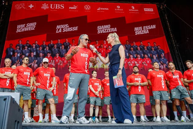 Murat Yakin (Trainer) im Interview , Schweiz, Schweizer Nationalteam Empfang Zürich, WM-Rückkehr der Schweizer Nati, Empfang nach der WM 2026, 2026, 14.07.2026, Turbinenplatz, Zürich, Schweiz Zürich Turbinenplatz Schweiz *** Interview with Coach Murat Yakin, Switzerland, Swiss National Team Welcome Ceremony in Zurich, World Cup: Return of the Swiss National Team, Welcome Ceremony after the 2026 World Cup, 2026, July 14, 2026, Turbinenplatz, Zurich, Switzerland, Zurich, Turbinenplatz, Switzerland Copyright: xGrantxHubbsx