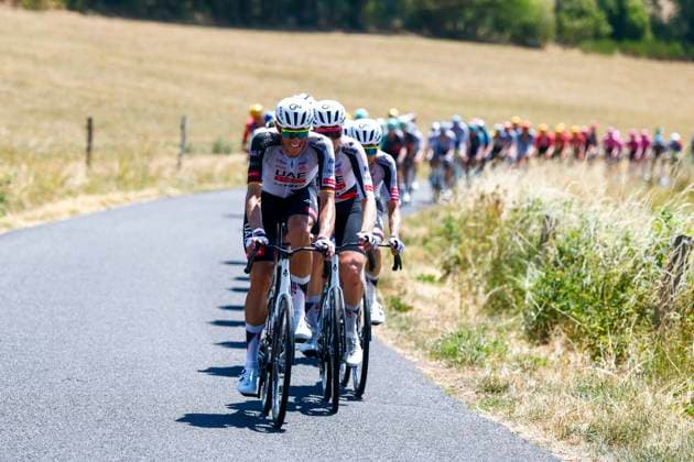 Tour de France 2026 Stage 10 LE LIORAN, FRANCE - JULY 14 : Politt Nils (GER) of UAE Team Emirates XRG leading the peloton during stage 10 of the 113rd edition of Tour de France an UCI World Tour 2.UWT cycling road race stage for Men Elite of 167 km with start in Aurillac and finish in Le Lioran on July 14, 2026 in Le Lioran, France, 14 07 2026 Le Lioran France  Copyright: xLucaxBettinix
