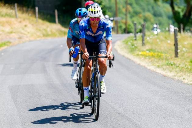 Tour de France 2026 Stage 10 LE LIORAN, FRANCE - JULY 14 : Romo Javier (ESP) of Movistar Team, Tejada Harold (COL) of XDS Astana Team in action during stage 10 of the 113rd edition of Tour de France an UCI World Tour 2.UWT cycling road race stage for Men Elite of 167 km with start in Aurillac and finish in Le Lioran on July 14, 2026 in Le Lioran, France, 14 07 2026 Le Lioran France  Copyright: xLucaxBettinix