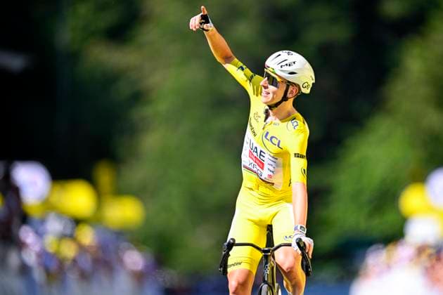 Tour de France 2026 Stage 10 LE LIORAN, FRANCE - JULY 14 : Pogacar Tadej (SLO) of UAE Team Emirates XRG celebrating his victory during stage 10 of the 113rd edition of Tour de France an UCI World Tour 2.UWT cycling road race stage for Men Elite of 167 km with start in Aurillac and finish in Le Lioran on July 14, 2026 in Le Lioran, France, 14 07 2026 Le Lioran France  Copyright: xTomasxSiskx