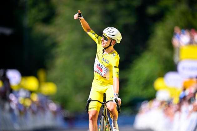 Tour de France 2026 Stage 10 LE LIORAN, FRANCE - JULY 14 : Pogacar Tadej (SLO) of UAE Team Emirates XRG celebrating his victory during stage 10 of the 113rd edition of Tour de France an UCI World Tour 2.UWT cycling road race stage for Men Elite of 167 km with start in Aurillac and finish in Le Lioran on July 14, 2026 in Le Lioran, France, 14 07 2026 Le Lioran France  Copyright: xTomasxSiskx