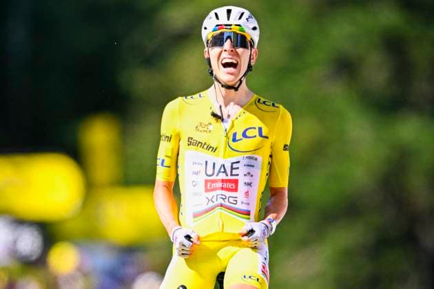 Sport Themen der Woche KW29 Tour de France 2026 Stage 10 LE LIORAN, FRANCE - JULY 14 : Pogacar Tadej (SLO) of UAE Team Emirates XRG celebrating his victory during stage 10 of the 113rd edition of Tour de France an UCI World Tour 2.UWT cycling road race stage for Men Elite of 167 km with start in Aurillac and finish in Le Lioran on July 14, 2026 in Le Lioran, France, 14 07 2026 Le Lioran France  Copyright: xTomasxSiskx