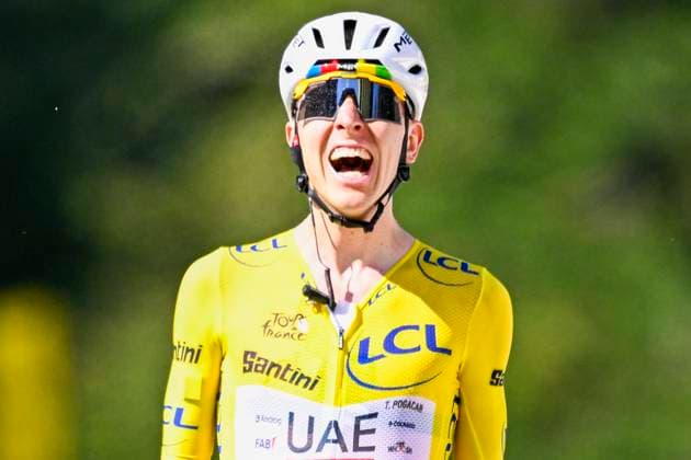 Tour de France 2026 Stage 10 LE LIORAN, FRANCE - JULY 14 : Pogacar Tadej (SLO) of UAE Team Emirates XRG celebrating his victory during stage 10 of the 113rd edition of Tour de France an UCI World Tour 2.UWT cycling road race stage for Men Elite of 167 km with start in Aurillac and finish in Le Lioran on July 14, 2026 in Le Lioran, France, 14 07 2026 Le Lioran France  Copyright: xTomasxSiskx