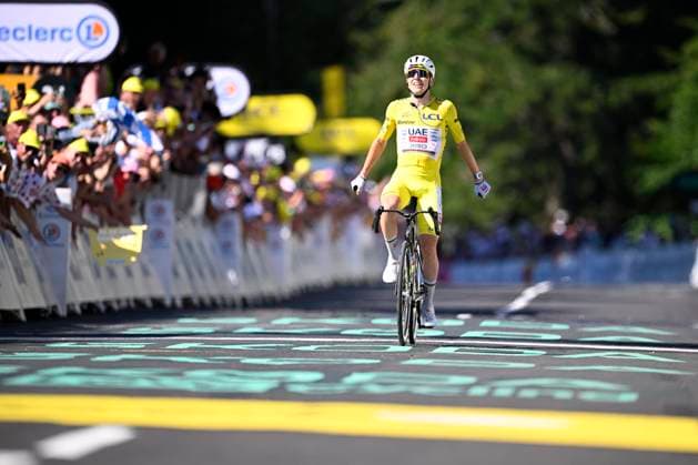 Tour de France 2026 Stage 10 LE LIORAN, FRANCE - JULY 14 :Pogacar Tadej (SLO) of UAE Team Emirates XRG celebrating his victory during stage 10 of the 113rd edition of Tour de France an UCI World Tour 2.UWT cycling road race stage for Men Elite of 167 km with start in Aurillac and finish in Le Lioran on July 14, 2026 in Le Lioran, France, 14 07 2026 Le Lioran France  Copyright: xTomasxSiskx