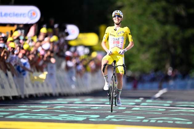 Tour de France 2026 Stage 10 LE LIORAN, FRANCE - JULY 14 :Pogacar Tadej (SLO) of UAE Team Emirates XRG celebrating his victory during stage 10 of the 113rd edition of Tour de France an UCI World Tour 2.UWT cycling road race stage for Men Elite of 167 km with start in Aurillac and finish in Le Lioran on July 14, 2026 in Le Lioran, France, 14 07 2026 Le Lioran France  Copyright: xTomasxSiskx