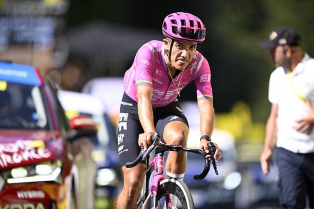 Tour de France 2026 Stage 10 LE LIORAN, FRANCE - JULY 14 : Carapaz Richard (ECU) of EF Education EasyPost at the finish line during stage 10 of the 113rd edition of Tour de France an UCI World Tour 2.UWT cycling road race stage for Men Elite of 167 km with start in Aurillac and finish in Le Lioran on July 14, 2026 in Le Lioran, France, 14 07 2026 Le Lioran France  Copyright: xTomasxSiskx