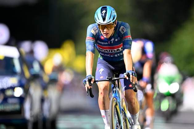 Tour de France 2026 Stage 10 LE LIORAN, FRANCE - JULY 14 : Van Wilder Ilan (BEL) of Soudal Quick-Step at the finish line during stage 10 of the 113rd edition of Tour de France an UCI World Tour 2.UWT cycling road race stage for Men Elite of 167 km with start in Aurillac and finish in Le Lioran on July 14, 2026 in Le Lioran, France, 14 07 2026 Le Lioran France  Copyright: xTomasxSiskx