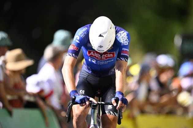 Tour de France 2026 Stage 10 LE LIORAN, FRANCE - JULY 14 : Rider of Team Alpecin - Premier Tech at the finish line during stage 10 of the 113rd edition of Tour de France an UCI World Tour 2.UWT cycling road race stage for Men Elite of 167 km with start in Aurillac and finish in Le Lioran on July 14, 2026 in Le Lioran, France, 14 07 2026 Le Lioran France  Copyright: xTomasxSiskx