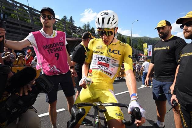 Slovenian Tadej Pogacar of UAE Team Emirates-XRG celebrates after winning the stage 10 of the 2026 Tour de France cycling race, a stage of 167km from Aurillac to Le Lioran, on Tuesday 14 July 2026. The 113th edition of the Tour de France starts on Saturday 4 July in Barcelona, Spain, and will finish in Paris, France on the 26th of July. POOLxSZYMONxGRUCHALSKI  x181133044x