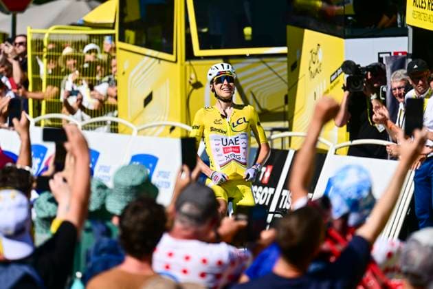 Tour de France 2026 Stage 10 LE LIORAN, FRANCE - JULY 14 : Pogacar Tadej (SLO) of UAE Team Emirates XRG celebrating his victory during stage 10 of the 113rd edition of Tour de France an UCI World Tour 2.UWT cycling road race stage for Men Elite of 167 km with start in Aurillac and finish in Le Lioran on July 14, 2026 in Le Lioran, France, 14 07 2026 Le Lioran France  Copyright: xPeterxDexVoechtx