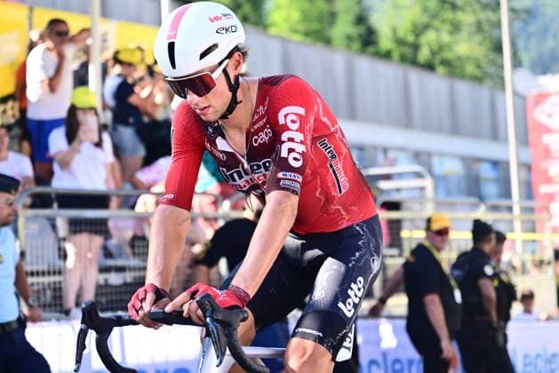 Tour de France 2026 Stage 10 LE LIORAN, FRANCE - JULY 14 : Rider of Team Lotto Intermarche at the finish line during stage 10 of the 113rd edition of Tour de France an UCI World Tour 2.UWT cycling road race stage for Men Elite of 167 km with start in Aurillac and finish in Le Lioran on July 14, 2026 in Le Lioran, France, 14 07 2026 Le Lioran France  Copyright: xPeterxDexVoechtx
